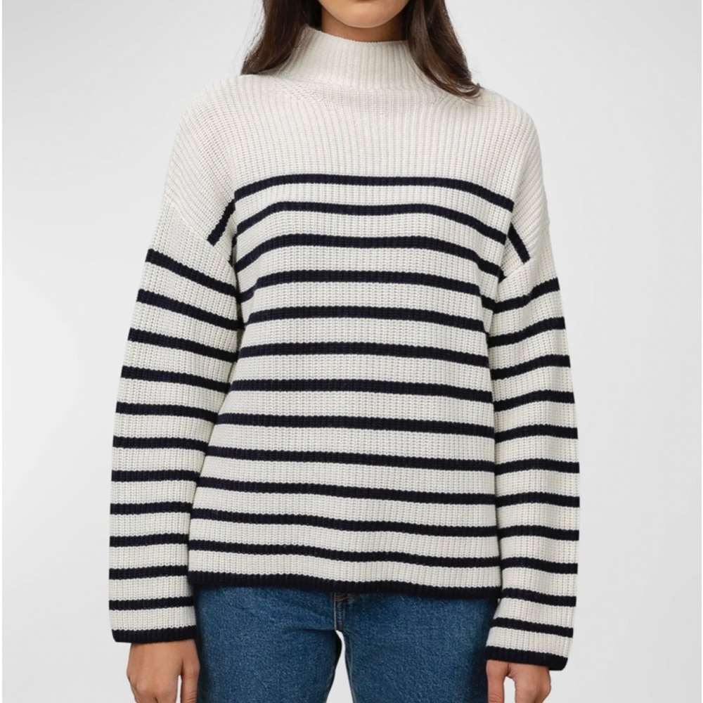 RAILS Claudia Mock Turtleneck Cream & Navy Striped Sweater XL $238 Nautical